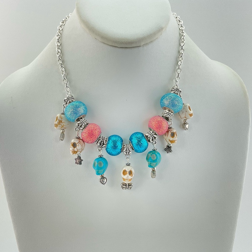 Host Pick! Pastel Halloween Necklace & Earrings, Handmade, Glitter Skulls TWEE